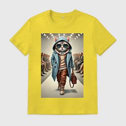 Мужская футболка Модный кот в очках на дефиле животных