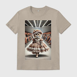 Мужская футболка Милая винтажная кошка на подиуме в винтажном плать