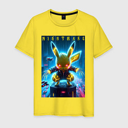 Футболка хлопковая мужская Cyber Pikachu - neon glow ai art, цвет: желтый