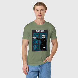 Футболка хлопковая мужская Магическая битва Годжо Сатору ручной пистолет, цвет: авокадо — фото 2