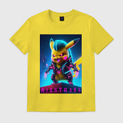 Футболка хлопковая мужская Cyberpunk - terrible Pikachu with claws, цвет: желтый