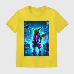 Мужская футболка Кибер Пикачу под дождём - неоновое свечение костюм