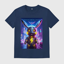 Мужская футболка Cyber Pikachu - metal style neon glow