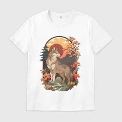 Мужская футболка Волк в лесу в японском стиле