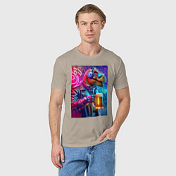 Футболка хлопковая мужская Dude beersaur - neon glow, цвет: миндальный — фото 2