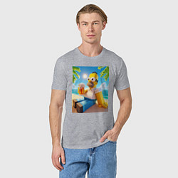 Футболка хлопковая мужская Гомер Симпсон в стиле Майнкрафт с кружкой пива - н, цвет: меланж — фото 2