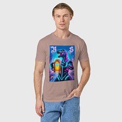 Футболка хлопковая мужская Neon beersaur in metropolis - ai art fantasy, цвет: пыльно-розовый — фото 2