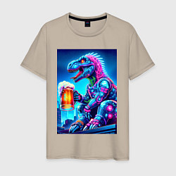 Мужская футболка Cyber tyrannosaur with a mug of beer - ai art fant