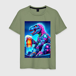 Мужская футболка Cyber tyrannosaur with a mug of beer - ai art fant