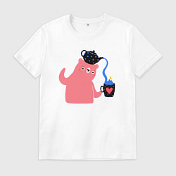 Футболка хлопковая мужская Чаепитие у мишки, цвет: белый