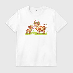 Футболка хлопковая мужская Телёнок и корова, цвет: белый