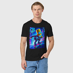 Футболка хлопковая мужская Барт Симпсон на скейтборде - неоновое свечение, цвет: черный — фото 2