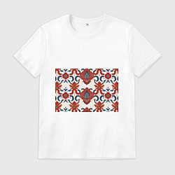 Футболка хлопковая мужская Узор красно-синий на белом фоне, цвет: белый