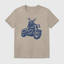 Футболка хлопковая мужская Чихуахуа байкер на мотоцикле, цвет: миндальный