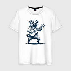Мужская футболка Мопс с гитарой укулеле