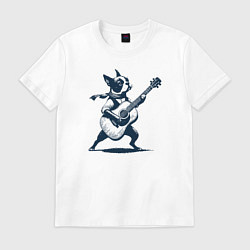 Мужская футболка Бостон-терьер играет на гитаре