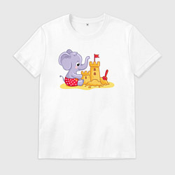 Мужская футболка Слонёнок строит замок из песка