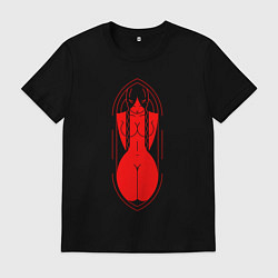 Футболка хлопковая мужская Демонесса на коленях красная, цвет: черный