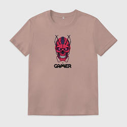 Футболка хлопковая мужская Череп геймера красный, цвет: пыльно-розовый