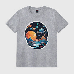 Футболка хлопковая мужская Далеко в космосе планеты, цвет: меланж