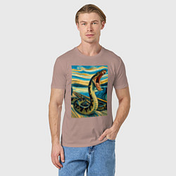 Футболка хлопковая мужская Анаконда кричит на картине Эдварда Мунка - мем иск, цвет: пыльно-розовый — фото 2