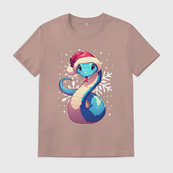 Мужская футболка Синяя змея с снежинками