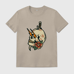 Футболка хлопковая мужская Грозовой череп, цвет: миндальный