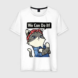 Футболка хлопковая мужская We can do it - cat, цвет: белый