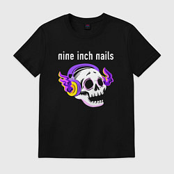 Футболка хлопковая мужская Nine Inch Nails - неоновый череп, цвет: черный