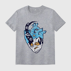 Футболка хлопковая мужская Космический кемпинг в сердце, цвет: меланж