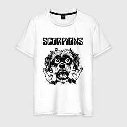 Футболка хлопковая мужская Scorpions - rock dog, цвет: белый