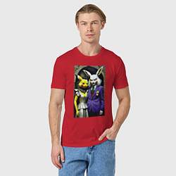 Футболка хлопковая мужская Семейная пара покемонов - нейроарт, цвет: красный — фото 2