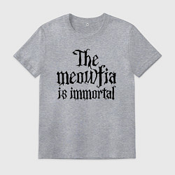 Футболка хлопковая мужская Мяуфия бессмертна - девиз, цвет: меланж
