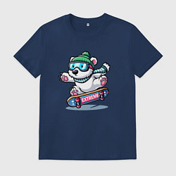 Футболка хлопковая мужская Полярный медвежонок крутой скейтбордист - нейроарт, цвет: тёмно-синий