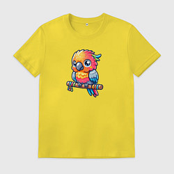 Мужская футболка Милый разнцоветный попугайчик на жердочке