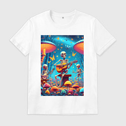 Мужская футболка Соло скелета на гитаре под грибами