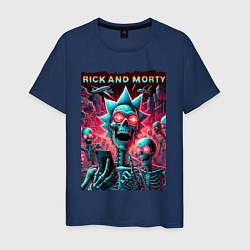 Футболка хлопковая мужская Rick and Morty - neon glow fantasy, цвет: тёмно-синий
