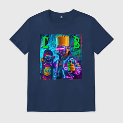 Мужская футболка Скейтбордист Барт Симпсон в кибермаске - неоновое