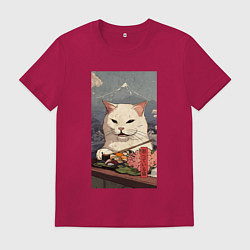 Футболка хлопковая мужская Cat meme - japan style, цвет: маджента