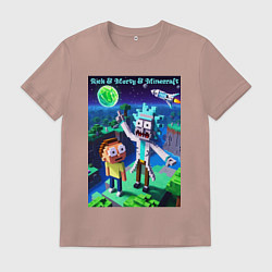 Мужская футболка Рик и Морти и Майнкрафт - коллаба