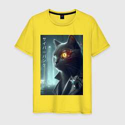 Футболка хлопковая мужская Black cat - cyberpunk, цвет: желтый
