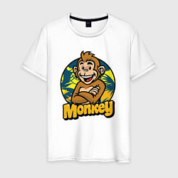 Футболка хлопковая мужская Monkey jungle, цвет: белый