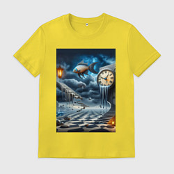 Мужская футболка Психоделический пейзаж с часами и рыбой