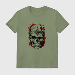 Мужская футболка Череп с красными цветами