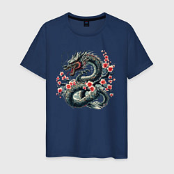 Мужская футболка Japanese dragon and sakura - irezumi