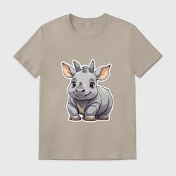 Футболка хлопковая мужская Серый носорог, цвет: миндальный