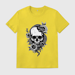 Мужская футболка Змея на черепе с цветами