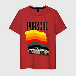 Футболка хлопковая мужская Автомобиль Porsche на фоне флага ФРГ, цвет: красный