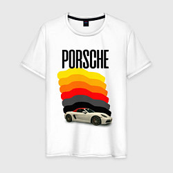 Футболка хлопковая мужская Автомобиль Porsche на фоне флага ФРГ, цвет: белый