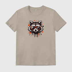 Футболка хлопковая мужская Голова енота с брызгами краски, цвет: миндальный